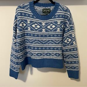 American Eagle Blue Cropped Fair Isle Sweater